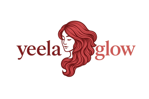 "yeelaglow" logo using wine and pink color. and put a hairy girl head  between the yeela and glow 